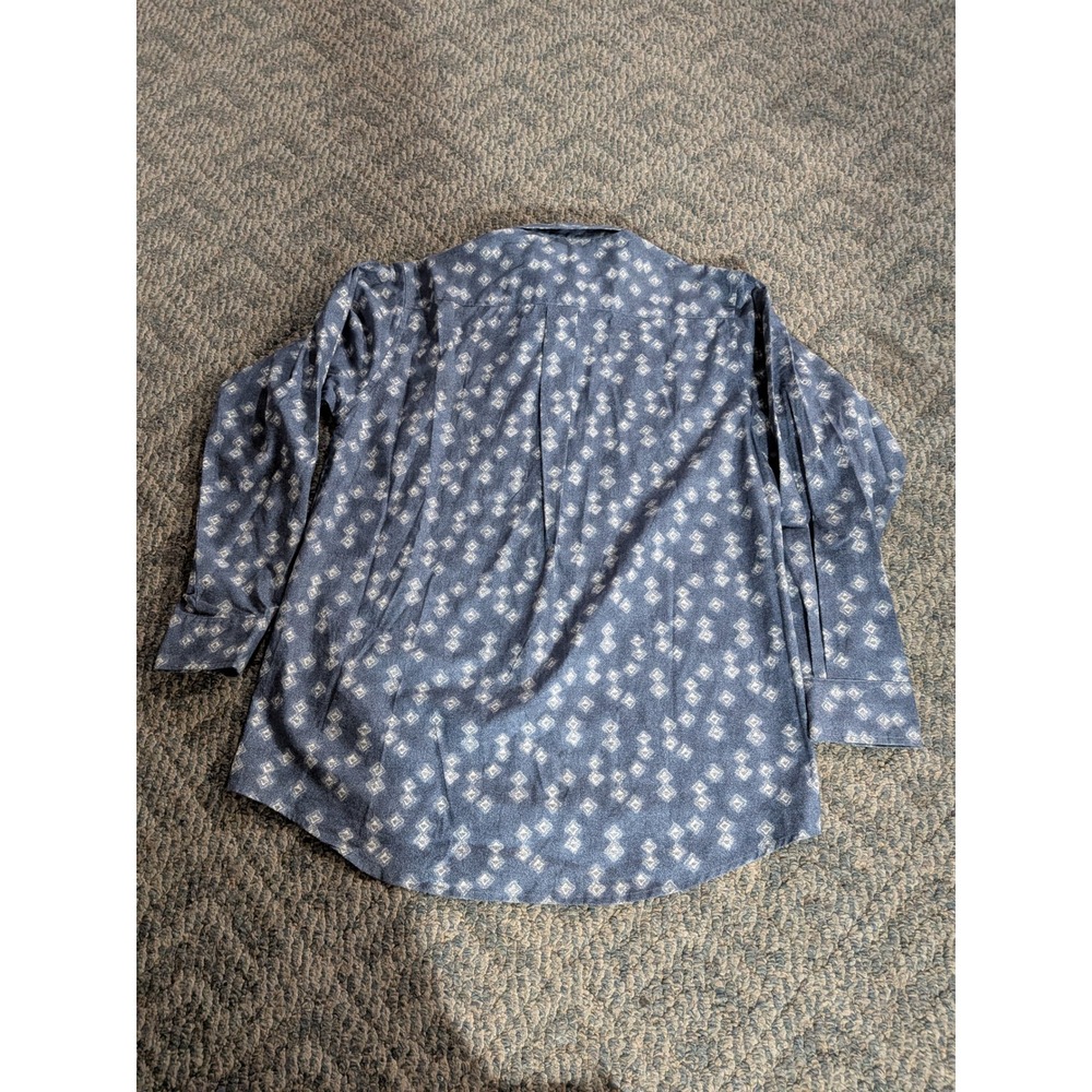 David Taylor Mens Medium Blue Geometric Diamond Print Cotton Button Down Shirt - Picture 5 of 7
